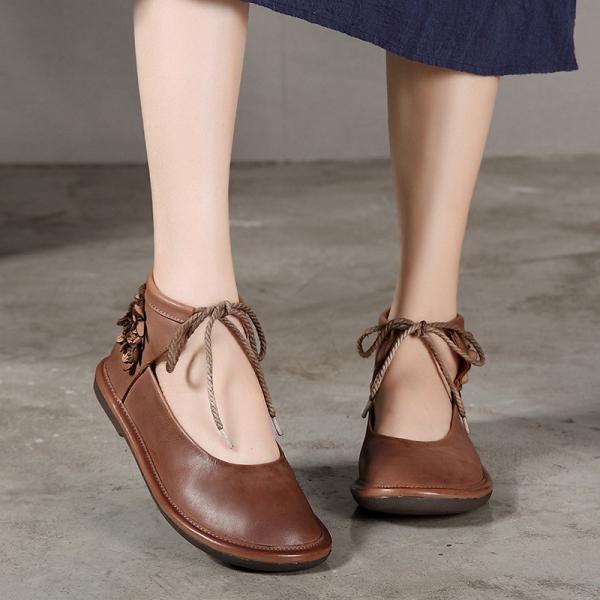 S139 2020 new handmade leather ankle straps fresh forest women's shoes flower retro ethnic style flat shoes