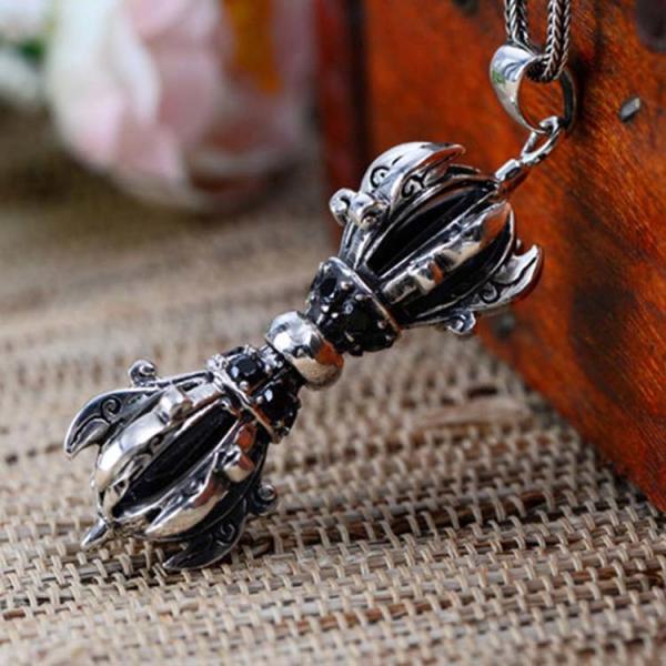 Men's Jewelry Vintage Old Sterling Silver Amulet Pendant Necklace (N029293W)