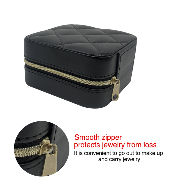 Velvet Lining Zippered 9*9*5cm Pu Leather Jewelry Box