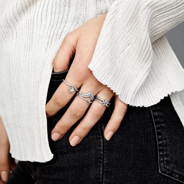 Wishbone Tiara 925 Sterling Silver Rings with Clear Cubic Zirconia