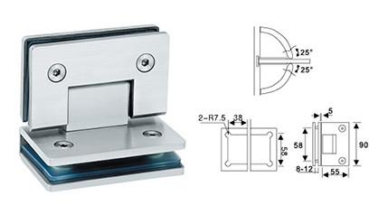 Bathroom glass clamp RS1810, Square 90 degree, Single side, Stainless steel, Satin or Mirror