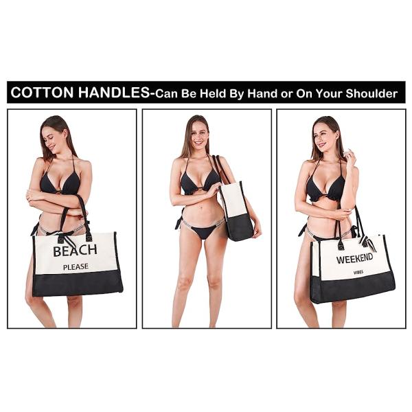 Extra Large Canvas Beach Bag With 2 Side Pockets for Beach, Travel, Cruise, Shopping, Ideal Gift for Women