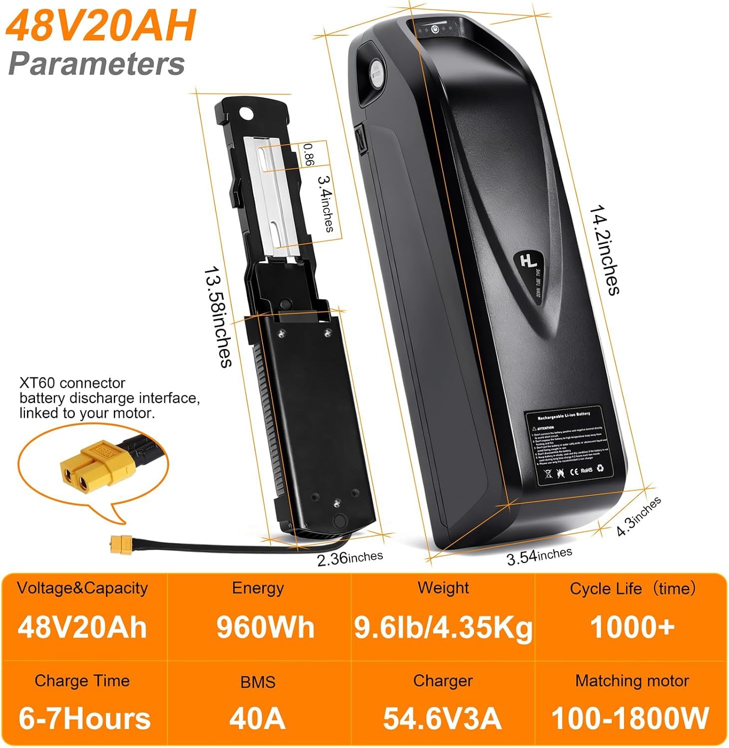 OEM Hailong 48V 20Ah Ebike Battery with 21700 Cells and 13S4P Configuration for Electric Bicycles