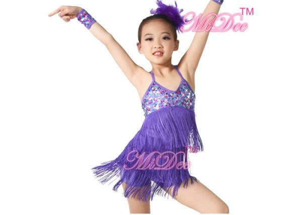 Three Colors Camisole Sequin Tassel Latin Dance Dresses With Feather Headpiece