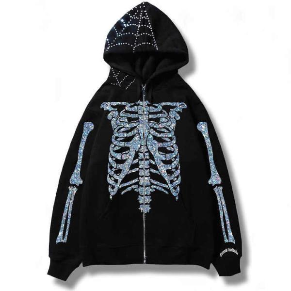 Custom Design Full Zip Up Hoodie with Double Layer Embroidery and Rhinestone Bling