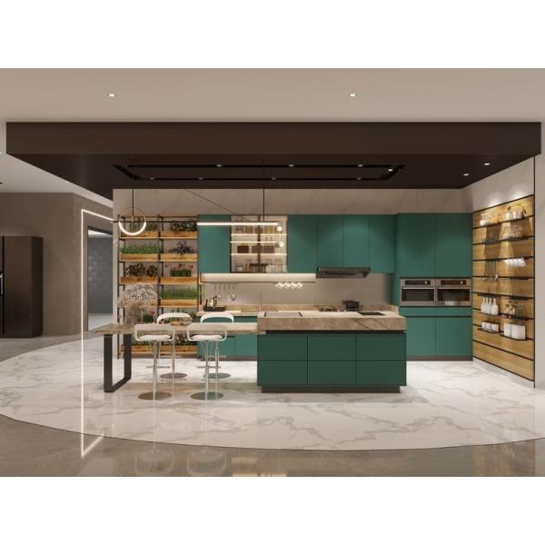 Lotus Green Stainless Steel Kitchen Cabinets with Island