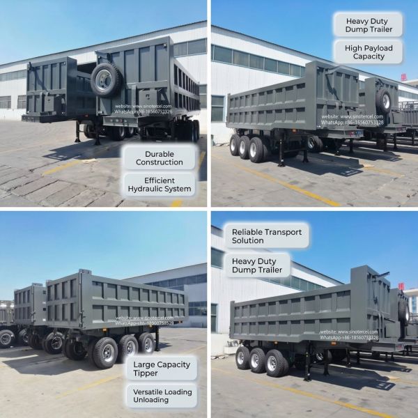 3 Axle Hydraulic Dump Tipper Semi Trailer Rectangle Container Load 30-40 Tons