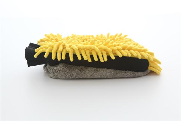 yellow/grey color microfiber plush chenille car cleaning detailing house cleaning wash mitts/gloves