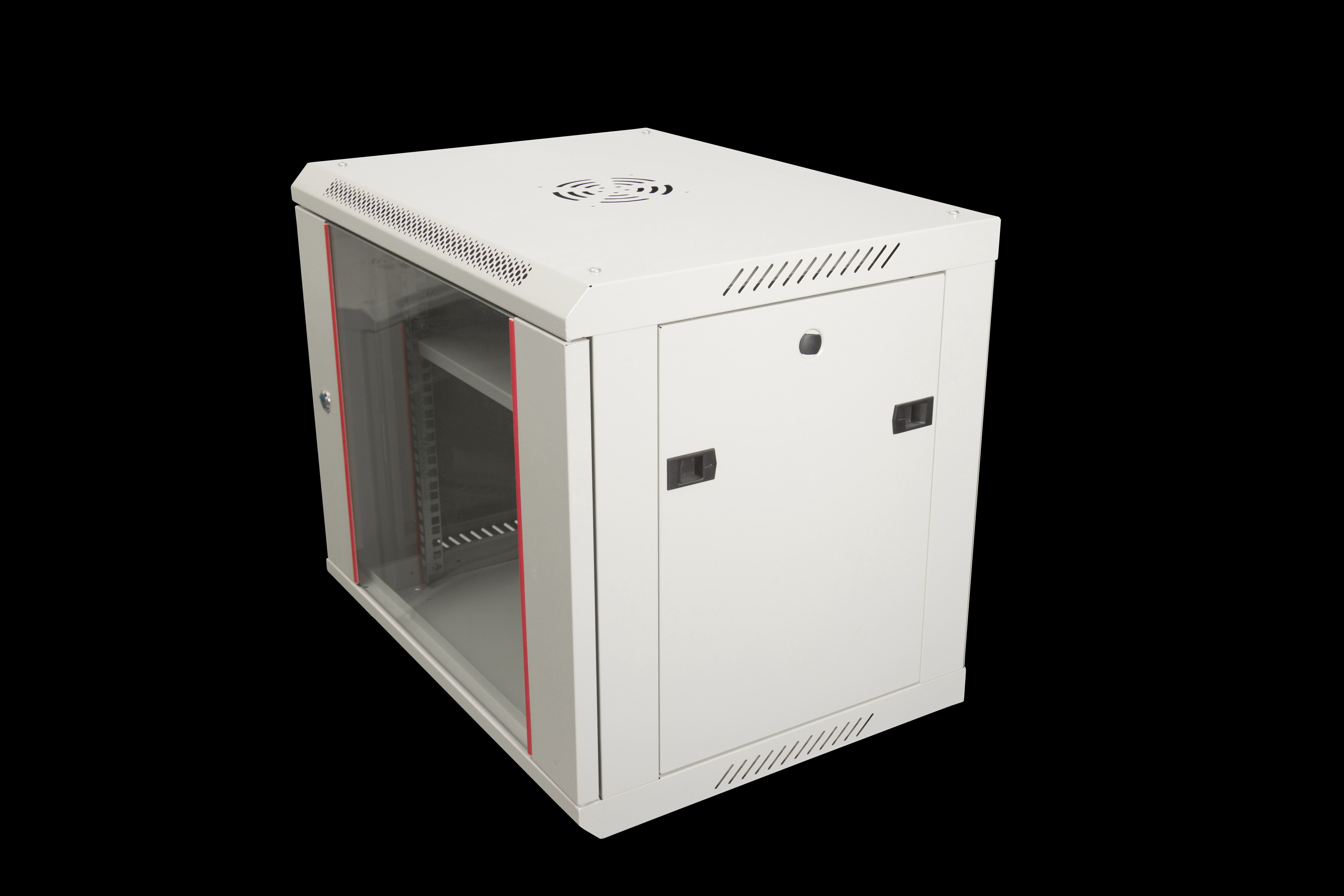 9U Wall Mounted Network Cabinet with Toughened Glass Door Depth 450mm RAL9005 Colour
