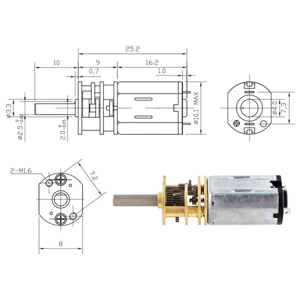 10mm 2.5mm Shaft M20 DC Motor  Precision Small Electric Motor With Reduction Gear Drive