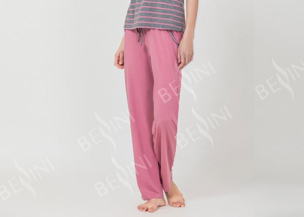 Homestyle Round Neck Women'S Pajama Short Sets , Ladies Striped Pyjamas sets