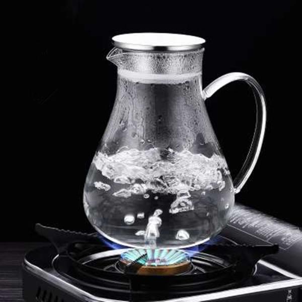 Clear Tempered Glass Water Pitcher Iced Tea Carafe With Stainless Steel Lid