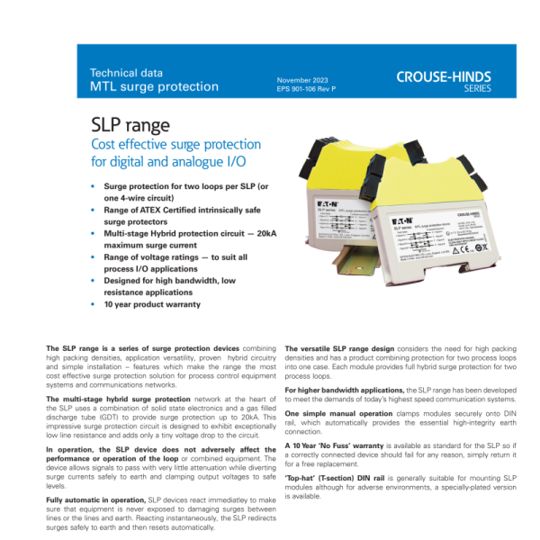 EATON SLP07D 7V DC Dual Channel 20kA DIN Rail Mount Signal Surge Protection Device for RS485 Analog I/O