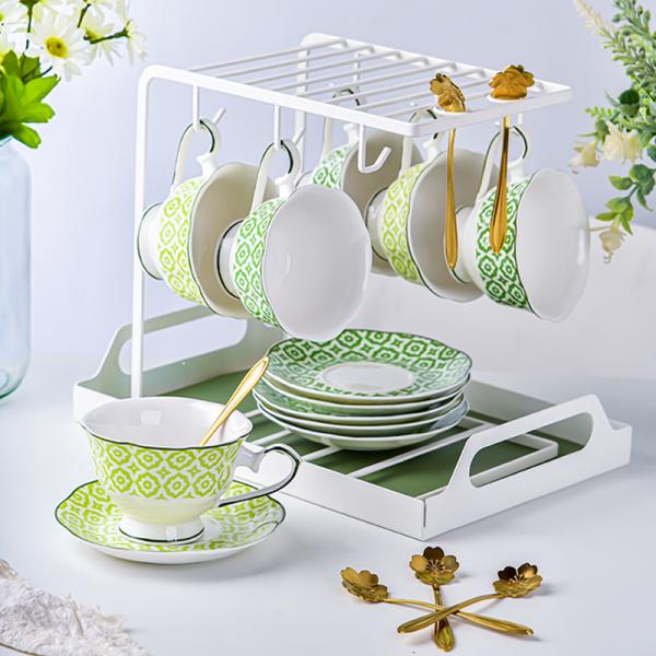 Bohemian Teapot Moroccan Style Green Coffee Cup And Saucer Set Ideal For Business Gifts