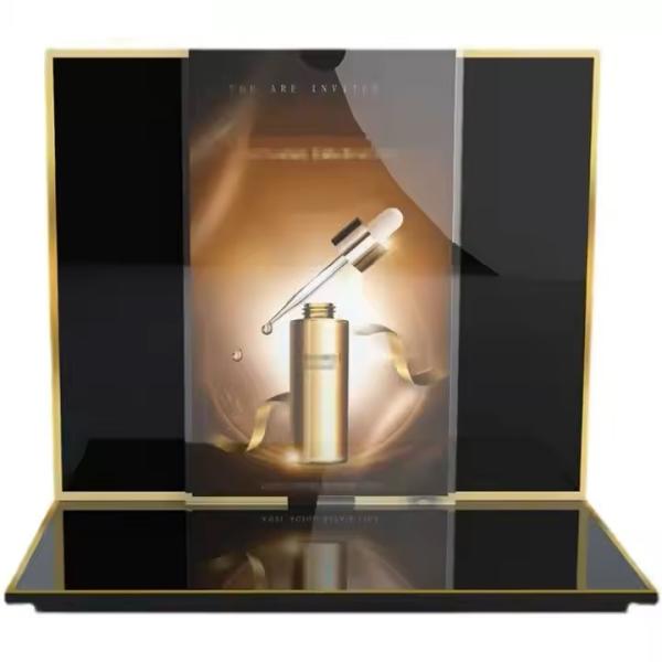 Oil Lamination Plastic Pop Display Stand UV Printing Cosmetic Makeup Display Stand