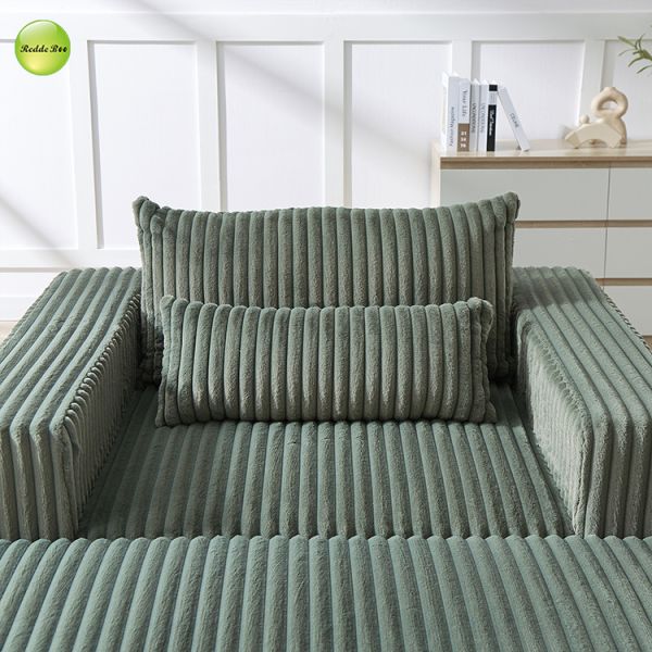 Striped Velvet Green Couch Chenille Sleeper Sofa Armchair With Ottoman