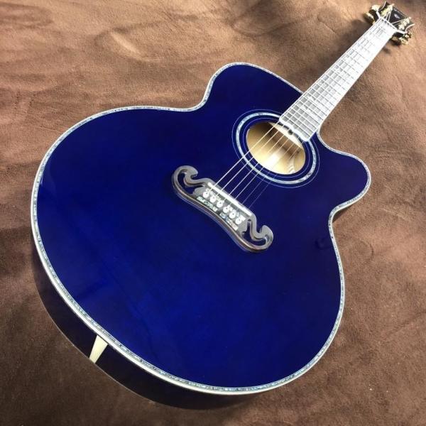 Custom 43 Inch Sky Blue Lacquered Solid Wood Polished Jumbo Flamed Maple Back Side Cutaway Acoustic Guitar