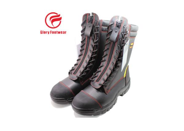 High Cut Leather Firefighter Boots ,  Forest Fire Department Station Boots Safety Toe