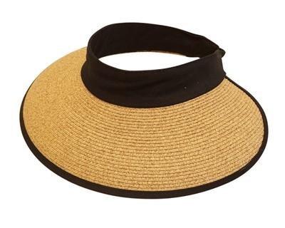 Nylon Ribbon Around Ladies Sun Visor Caps Woven Tweed Straw Brim Available