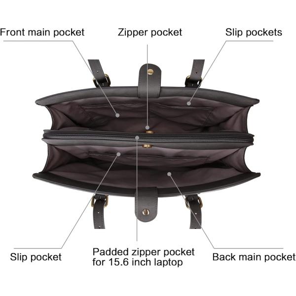 FOR WOMEN 15.6 INCH WORK TOTE BAGS PU LEATHER COMPUTER PURSE FOR BUSINESS OFFICE WITH 3 LAYER COMPARTMENTS