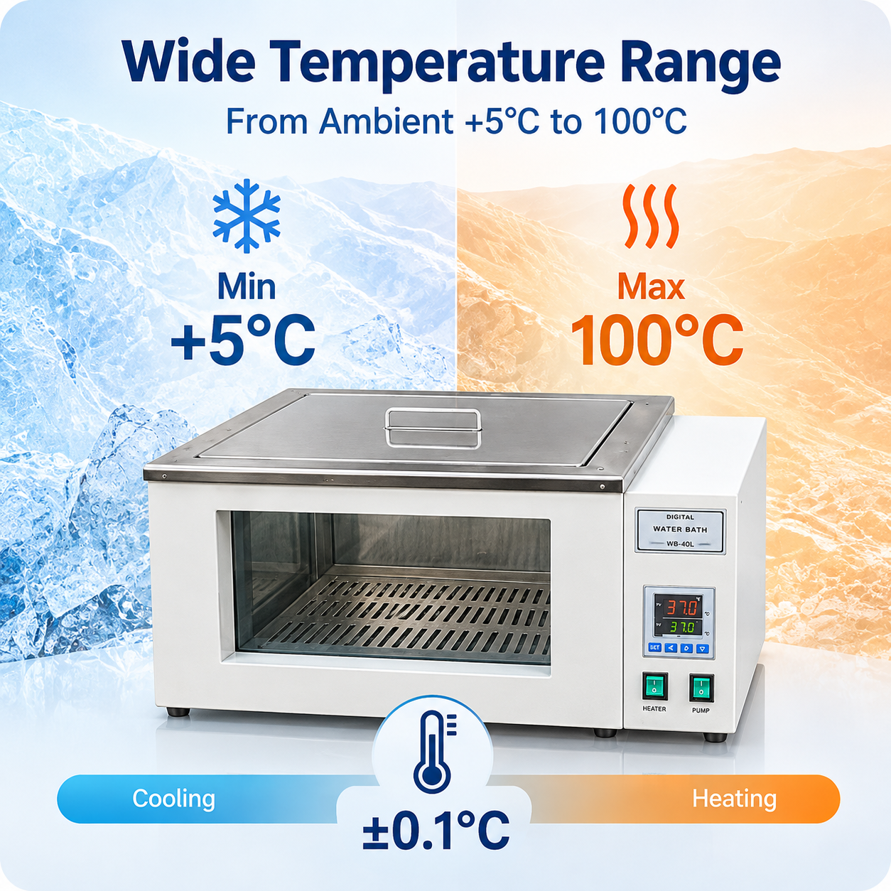 Cenlee Thermostatic Water Bath with Circulating Pump 304 Stainless Steel LED Display RT+5-100C for School Chemistry Teaching Lab