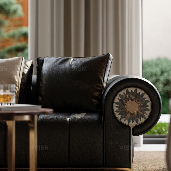 Modern Three-Seat Shell Shaped Sofa New Fashion High Elasticity Sponge for Stylish Hotel Apartment Villa Living Room Furniture