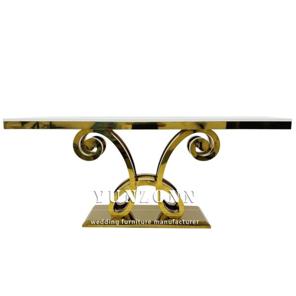 New Design Luxury Rectangular Glass Top Gold Stainless Steel Wedding Table for Party Used