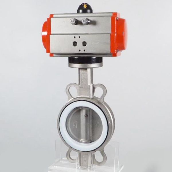 Stainless Steel Wafer Pneumatic Butterfly Valve PTFE Seat Anti-Corrosion High Temperature Butterfly Valve