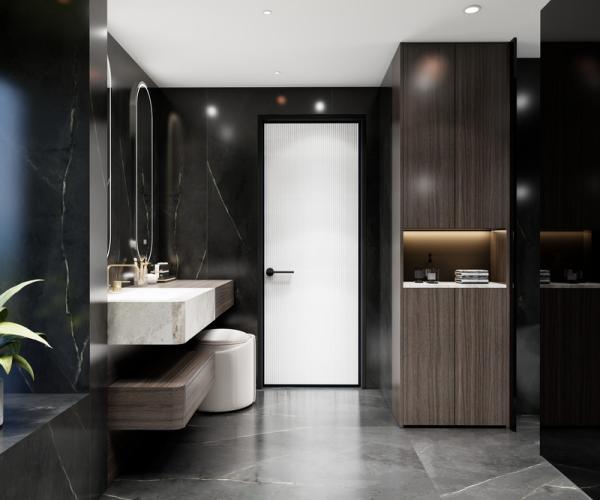 Vanité de salle de bain en acier inoxydable Fadior avec finition en grains de bois et conception partagée