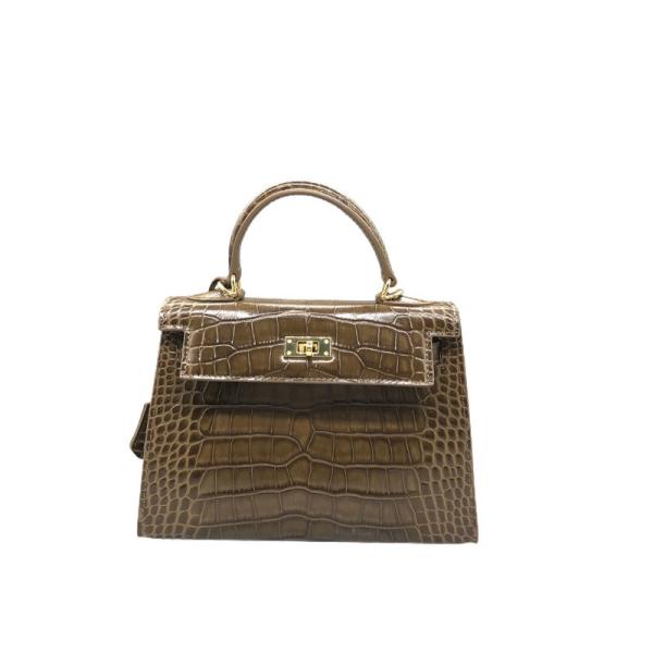 Escuro de couro genuíno - logotipo feito sob encomenda da bolsa verde das mulheres da forma