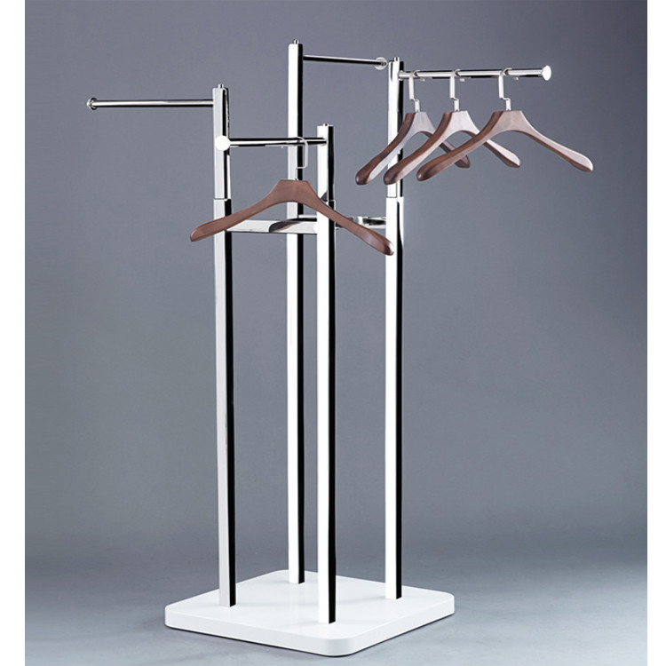 Golden Finish 4 Way Clothing Rack for Customized Size Retail Clothing Display Stand