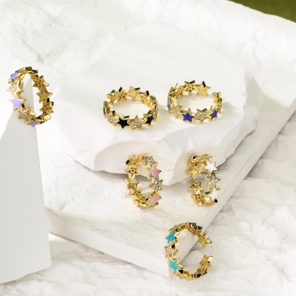 Таможня циркона CZ открытого кольца звезды золота 14k регулируемая кубическая