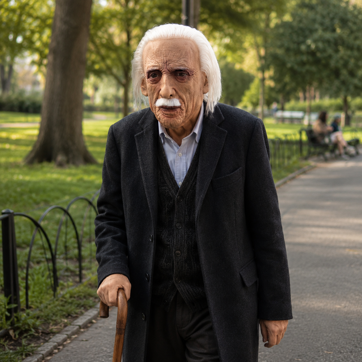 Short White Hair Old Man Latex Full Head Mask with White Mustache, Realistic Wrinkles, Detailed Skin Texture, Visible Eye Openings for Halloween Party Cosplay Costume
