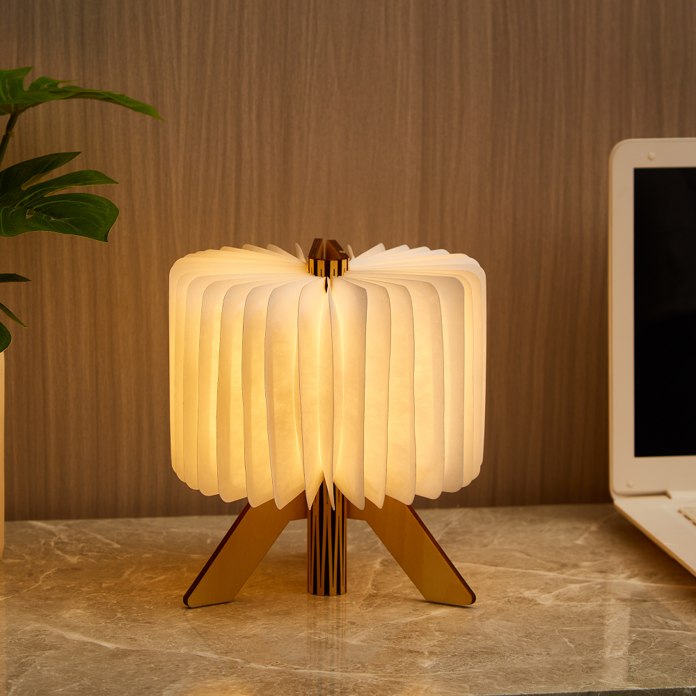 Table Bedside LED Origami Folded Paper Lamp Wooden Night Book Lights For Reading