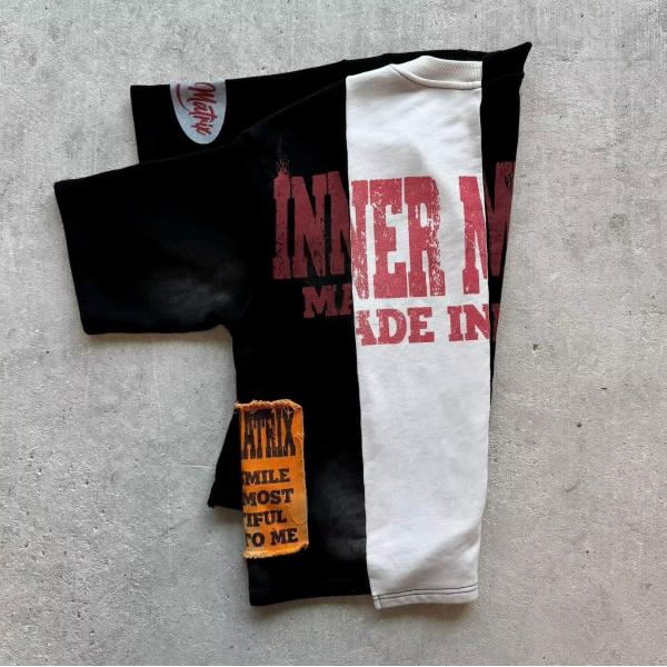 Fabricante de prendas de vestir Panel de ropa callejera Color personalizado Boxy Tee Acid Wash Sol desvanecido Vintage Hem Cut Sew Splicing Camiseta para hombres