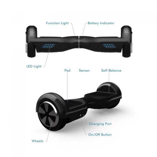 Black Electric Self Balancing Scooter 6.5 Inches 2 Wheel Motorized Scooter