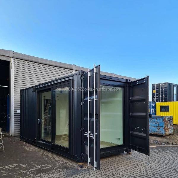 Hôtel d'une chambre à coucher Container de livraison noir Maison en acier Porte de luxe Maison en bois préfabriquée de 20 pieds avec cuisine et salle de bain