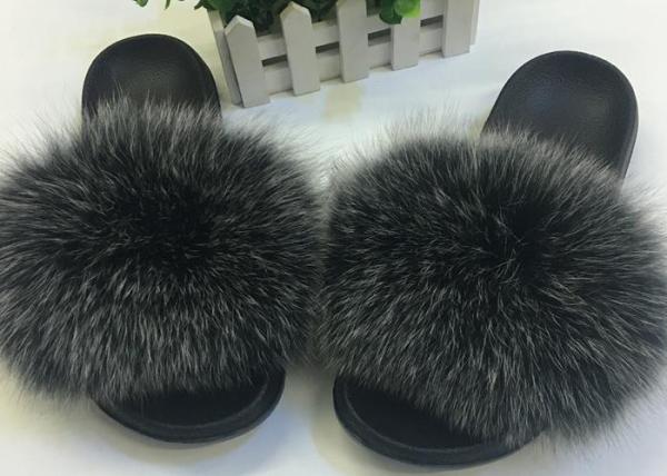 Ladies Genuine Luxurious Fox Fur Slippers Anti Slip Comfortable For Autumn Winter