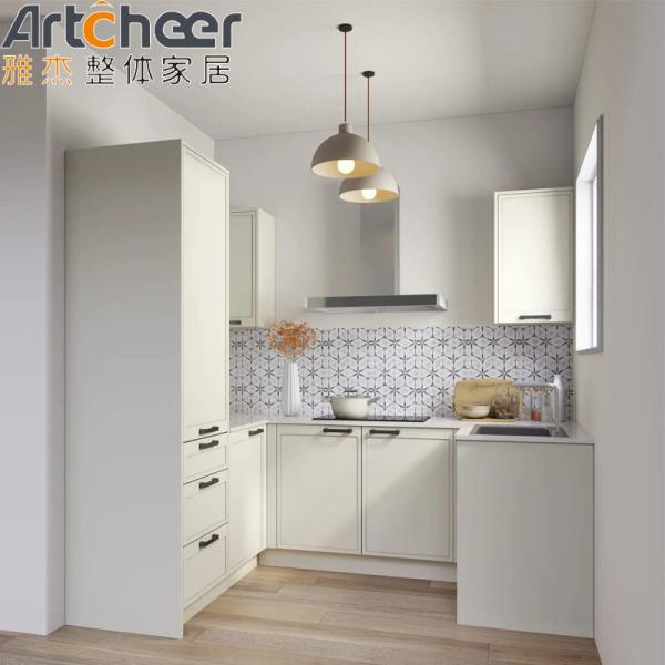 Blue Color Finish U Shape Kitchen Cabinet with End Solid Wood Design and Toe Kick Accessories