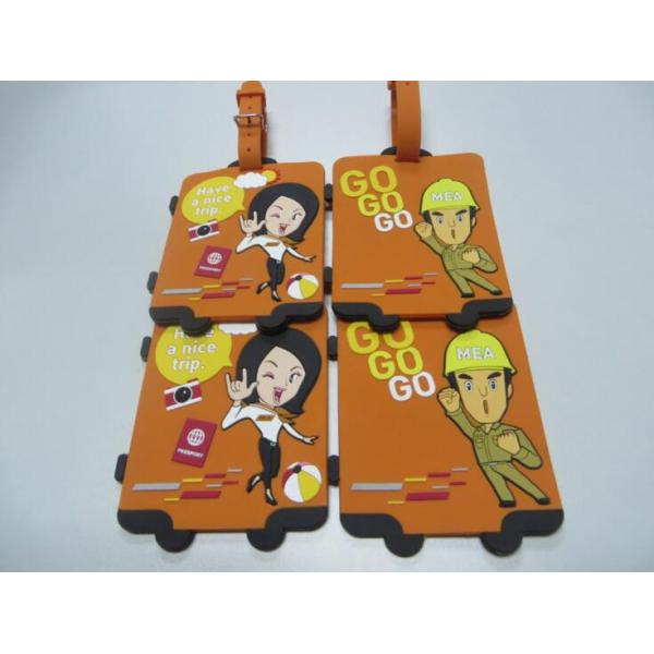 Lovely 3D Suitcase Shape Silicone Rubber PVC Airplane Luggage Tag Embossed Man Woman Logo With Name Card Back