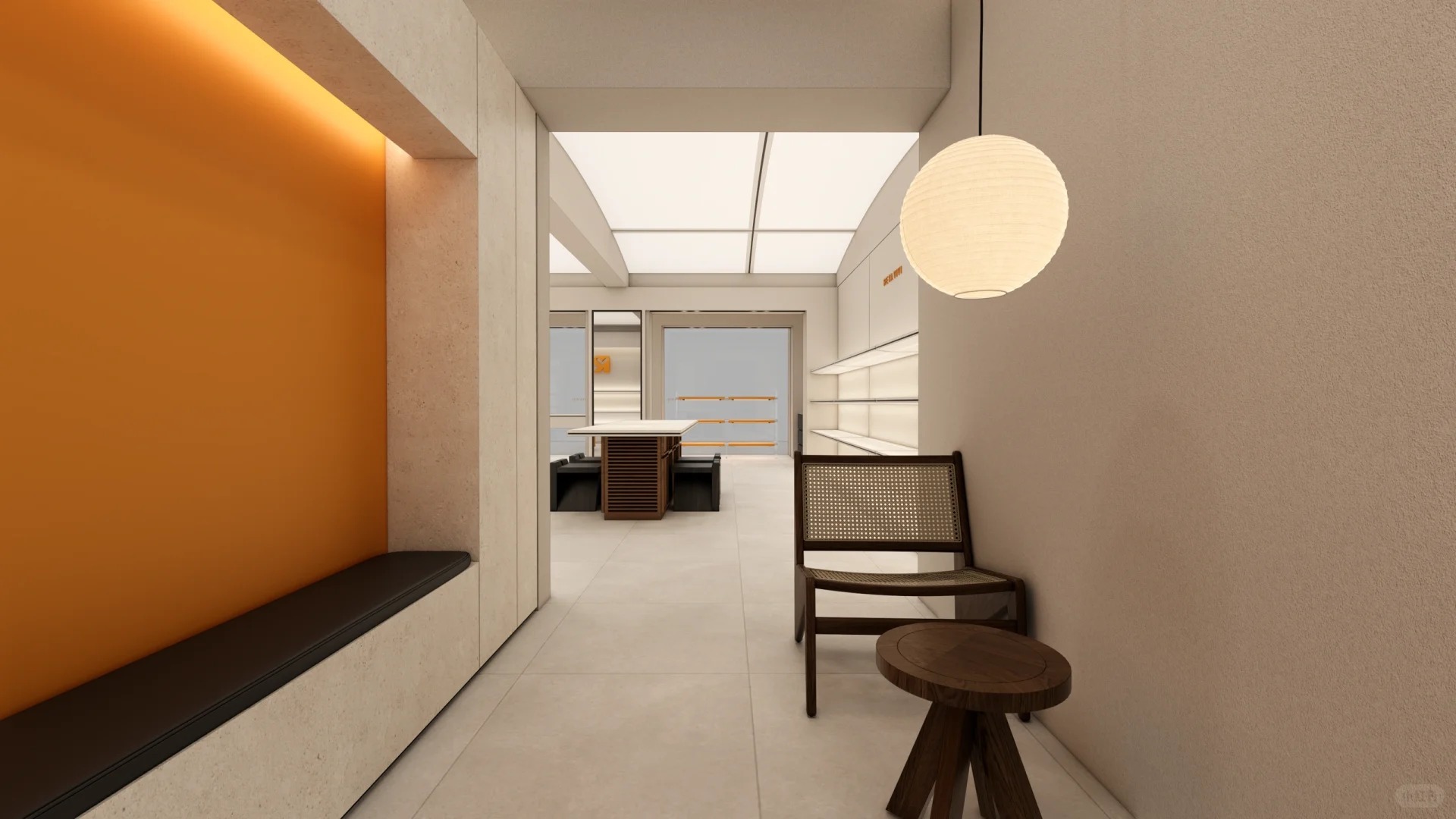 ream Arch Minimal Women Clothing Store Interior Design | Warm Neutral Ladies Garment Full Shop Layout
