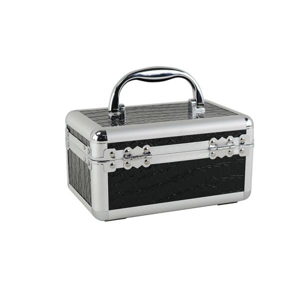 Small Black PU Aluminum Cosmetic Case, Aluminum Cosmetic Beauty Boxes