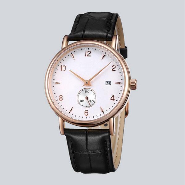 Stainless Steel Leather Band Watches / Quartz Wrist Watch For Men , Eco - Friendly