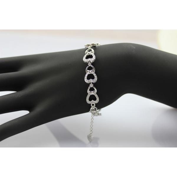 Sterling Silver Pave Clear CZ Diamonds Heart Tennis Bracelet (B03)