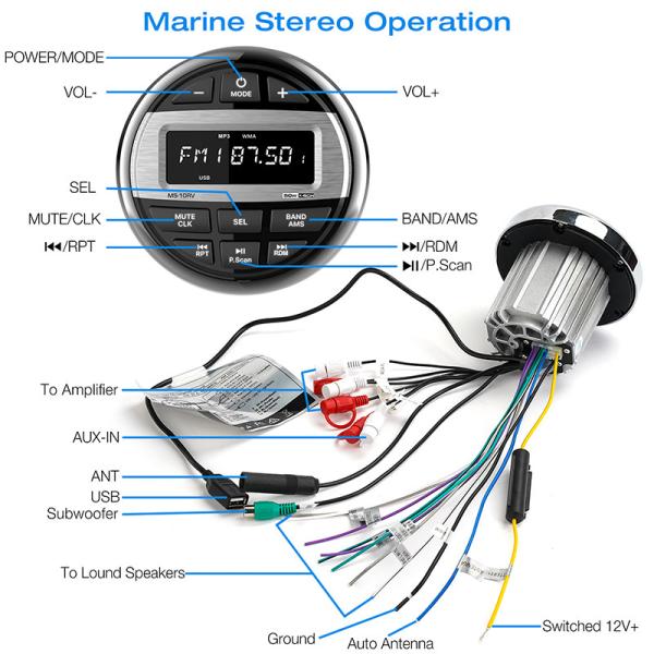 GRANDnavi Universal Marine Stereo Single Din Waterproof Level IPX5 MP3 Multimedia
