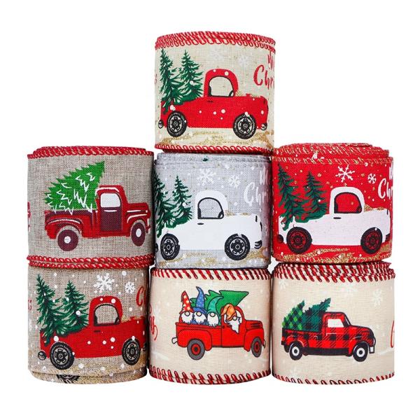 MSD OEM 2-1/2 Inch Red Plaid Burlap Fabric Wired Edge Ribbons for Holiday Decoration