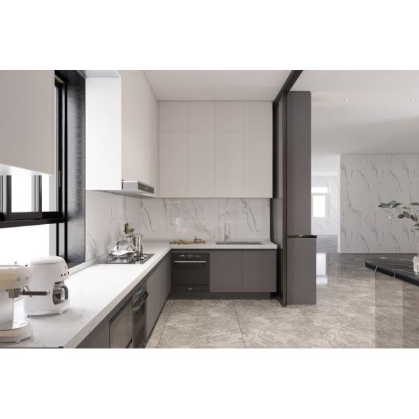 Gray And Off-White Stainless Steel Kitchen Cabinet With Double Wine Cabinet