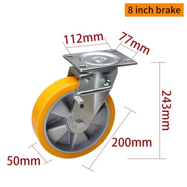 8 Inch Heavy Duty Aluminium Castor Wheels 600kg Load Plate Mount Ridgid Caster Wheels