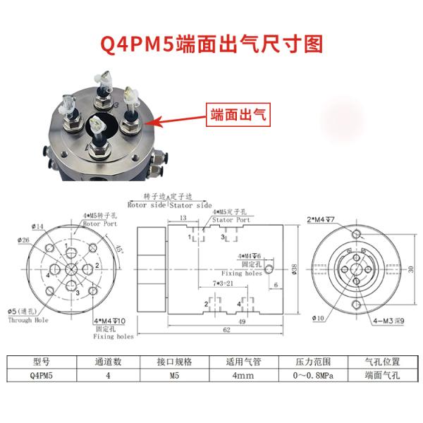 Micro 4 Channels Gas Rotary Union Gas Slip Ring For Industrial Automation Equipment