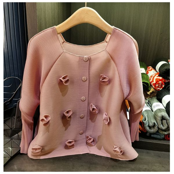 Women's Elegant Work Single-Breasted Cardigan Jacket New Summer Fashionable Square Collar Stereo Flower